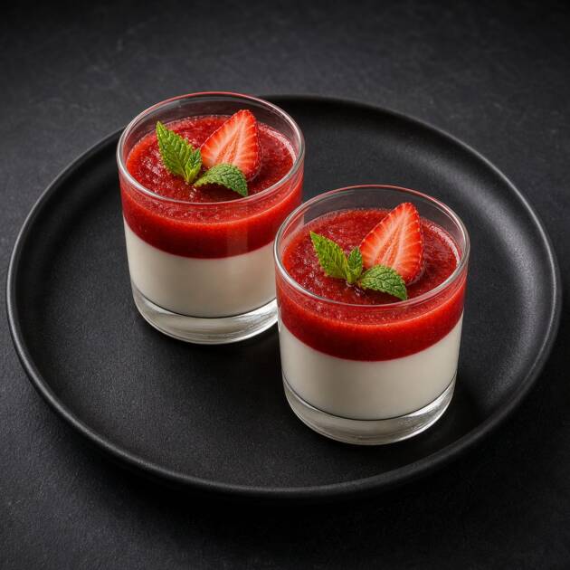 Panna cotta s coulis a mátou